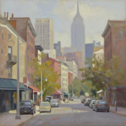 oil painting of a mix of le havre and new york