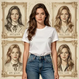 Kate Beckinsale as a heroine in a t-shirt and jeans, intricate, elegant, highly detailed, centered, digital painting, artstation, concept art, smooth, sharp focus, illustration, 8K, RAW, unedited, symmetrical balance, in-frame, art by artgerm and donato giancola and Joseph Christian Leyendecker, Ross Tran, WLOP