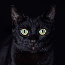 1 9 8 0's color photo of black cat eyes in dark deep space
