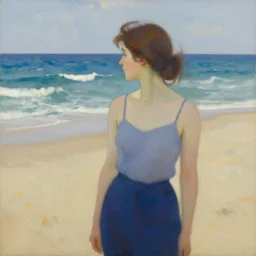 woman on the beach, part leyendecker style, part dean cornwell style
