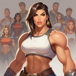 portrait of pharah from overwatch as a beautiful female bodybuilder amazon with plump lips, elegant, fantasy, hd shot, digital portrait, beautiful, artstation, comic style, by artgerm, guy denning, jakub rozalski, magali villeneuve and charlie bowater