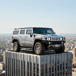 hummer truck on top of a skyscraper
