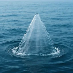 water artwork manipulation inside the shape of a downward - facing triangle, on the ocean water, ray tracing, realistic water, focus, long shot, 8 k resolution, cinematic, water art photoshop
