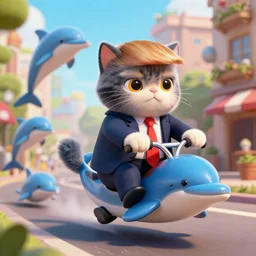 donald trump on a nyan cat riding through town with dolphins artstation digital art high detail 4 k ultra detailed
