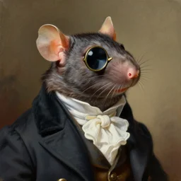 rat wearing a monocle and a fancy suit, highly detailed painting