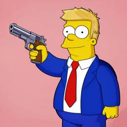 in the style of the simpsons trump holding a gun and a bong