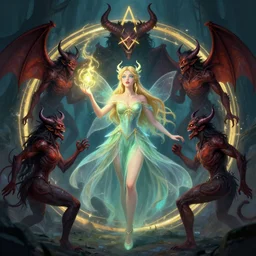 fairy princess summoning demons with a pentagram, trending on Artstation