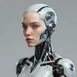 detailed portrait of a half human half robot woman by peter elson, trending on artstation