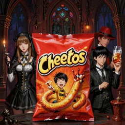realistic detailed image of Cheetos by Ayami Kojima, Amano, Karol Bak, Greg Hildebrandt, and Mark Brooks, Neo-Gothic, gothic, rich deep colors. Beksinski painting, part by Adrian Ghenie and Gerhard Richter. art by Takato Yamamoto. masterpiece