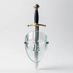 glass fencing sword and mask, photorealistic, isolated on a pure white background, centered, entire object in frame, sharp focus, soft studio lighting