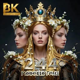 hyperrealist portrait of a symmetrical beautiful queen 2 0 4 4 space sport engineer, it is decorated with long gold wires and white flowers that fall like vines and wears a huge computer crown by roberto ferri, fantasy art, photo realistic, dynamic lighting, unreal engine rendered, artstation, poster, dramatic light, very detailed symmetrical faces, - 8 k, award winning