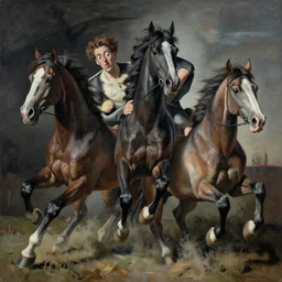 horses entangled by jenny saville and peter mohrbacher and roberto ferri, jumping, running, struggle, wide eyes, motion, guernica, dramatic, dynamic lighting, sharp focus