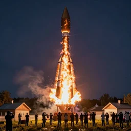 a large funnel formed on the territory of the Russian village house in Russia as a result of a rocket hit where people gathered to photograph it
