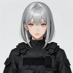silver hair girl, tactical vest, portrait ilustration by (Krenz Cushart) and Shinji Aramaki