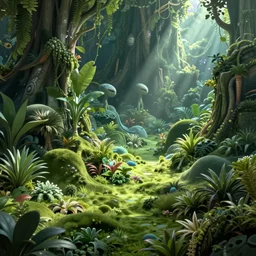 photo of a beautiful alien landscape, lush vegetation