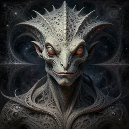 symmetry!! cosmic giger fractal portrait of lizard man, intricate, elegant, highly detailed, digital painting, artstation, concept art, smooth, sharp focus, illustration, art by artgerm and greg rutkowski