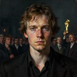 portrait of herman brood, face to camera, crowd in background, contest winner award winning 4 k intricate detailed golden ratio!! by greg rutkowski and gaston bussiere dark gloomy atmosphere artstation hd artstation landscape