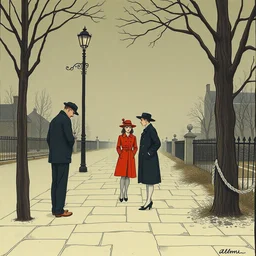 ennui street fashion pose, illustrated by edward gorey, aschenbach, lagerstedt