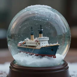 a wipeout ship inside a snow globe, photoreal, small depth of field, 4 k, 3 5 mm lens, closeup, cinematic