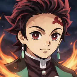 villan devil handsome in demon slayer art, night, fire lines, anime style, detailed face, high quality, smooth in 8k, sharp focus, beautiful scene, black border, beautiful scene with a lot of colors, colorful fire