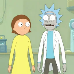 Shinji Ikari meets rick and morty in new series crossover, digital art, in the style of Rick and Morty