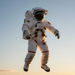 an astronaut falling from the sky during sunset, golden hour