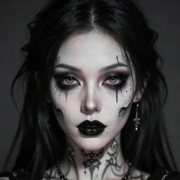 beautiful portrait goth girl, face tattoo scull, big eyes, aolt head, sharp focus, smooth, digital illustration, by mcbess, dore, symmetry