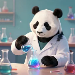 panda mad scientist mixing sparkling chemicals, artstation