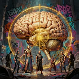 illustration of a brain's day of judgment, composition accidental renaissance golden ratio, cinematic, by sachin teng and sergey kolesov and ruan jia and heng z and wlop. graffiti art, scifi, fantasy, hyper detailed. octane render. concept art. trending on artstation