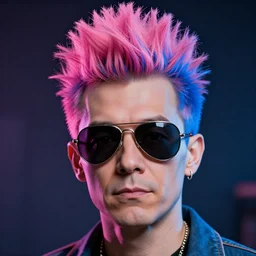 Beavis and Butthead, pink and blue mohawk hairstyle, aviator sunglasses, synthwave style, portrait, artstation, detailed, award winning, dramatic lighting