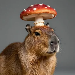 a portrait of capybara with a mushroom cap growing on its head by luis royo. intricate. lifelike. soft light. sony a 7 r iv 5 5 mm. cinematic post - processing
