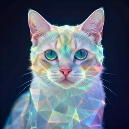 ! dream a luminescent, aesthetic cat, assorted translucent colours, rendered style similar of a triangle division of the plane, by amanda sage, ernst haeckel, first - person, full - hd, anti - prism, lyoluminescence