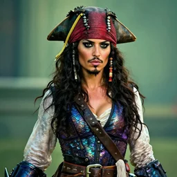 Swashbuckling female pirate with iridescent shark skin