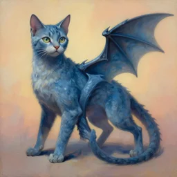 painting of hybrid cat!!!! and ( ( ( ( dragon ) ) ) ) fused together, intercrossed animal, by zdzislaw beksinski, by lewis jones, mattias adolfsson, cold hue's, warm tone gradient background, concept art, digital painting