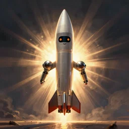 photo of a robot rocket missile with a face