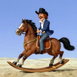 bob ross screaming while riding on a rocking horse