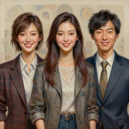 3 d, smiling fashion models looks into the frame, intricate oil painting, high detail, figurative art, multiple exposure, poster art, 3 d, by stanley kubrick and tooth wu and wlop and beeple