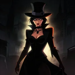 cell shaded, portrait of a woman magician performer, dark background, dramatic bold lighting, solid colors and blacks, thick lines, dark shadows, sharp edges, artstation, photoshop, neo - noir, backlit, trending, grunge, high contrast, comic, cartoon, graphic novel, dark background, digital 2 d, artstation, marcin sobon, city of mist