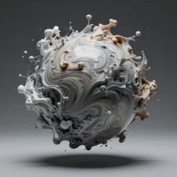 detailed swirling paint pour around a sphere, by callen schaub