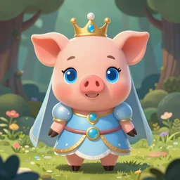 very cute and adorable little anthropomorphic piggy knight princess, big beautiful blue eyes, piglet, fantasy forest, pale blue outfit, pretty, chibi, semi realistic, Toon, DeviantArt, Instagram, Behance, Artstation, trending on artstation, Yee Chong, Sydney Hanson, Mickael Lelièvre, Jaeyeon Nam, derevschikova