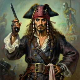 a Lovecraftian pirate captain, detailed masterpiece realistic painting by Michelangelo, Moebius, Frank Frazetta, Hayao Miyazaki, Capcom, SNK, Studio Ghibli, Studio Trigger