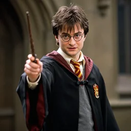 Elijah Wood as Harry Potter casting a spell, wizard, robe, wand