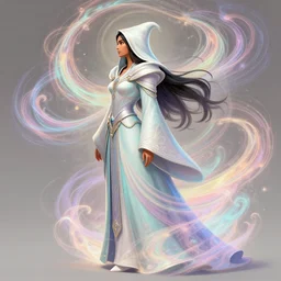 side profile, maya ali, wizard, warcraft concept art, robes, elegant, highly detailed, smooth, colorful swirly magical ripples, pastel colors, by huang guangjian, sachin teng, greg rutkowski, jesper ejsing, ilya kuvshinov, artgerm, mucha