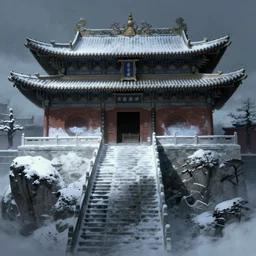shaolin monastery on snowy mountain, artstation, by frank frazetta, concept art, digital art, cool color palette, 8 k, sad, incandescent, cinematic lighting, ray tracing ambient occlusion, in a symbolic and meaningful style, insanely detailed and intricate, hypermaximalist, elegant, ornate, hyper realistic, super detailed