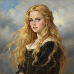 model baroque oil painting emma watson cloudy sky background ln illustration concept art lotr anime key visual portrait long flowing blonde hair blue eyes fine detail delicate features gapmoe kuudere trending pixiv by victo ngai fanbox by greg rutkowski makoto shinkai takashi takeuchi studio ghibli