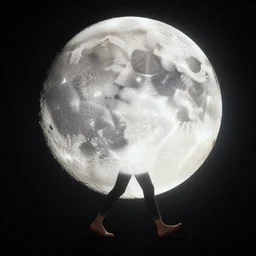 a beautiful detailed digital artwork of an anthropomorphic walking moon