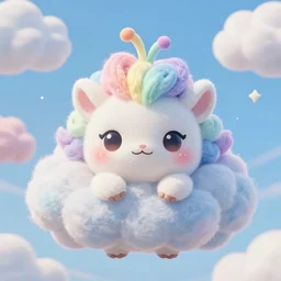 cutest tiny fantasy cloud animal, with sprouting rainbow hair, hd, japanese anime artist drawn, dlsr, dream animal cute eyes, trending on artstation, cotton candy