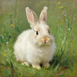 oil painting, littlest pet shop fuzzy bunny in field, noel coypel, emile eisman - semenowsky, edouard bisson