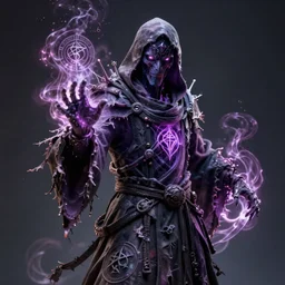 a necromancer pulsing with necrotic energy, art by noriyoshi ohrai, power auras, sigils, tattered cloth robes, substance 3 d painter, pbr textures, physical based rendering, cinematic, hyper realism, high detail, octane render, unreal engine, 8 k, smooth gradients, high contrast, depth of field, aperture f 2. 8