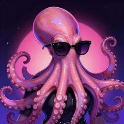 portrait of a badass anthropomorphic octopus wearing cool sunglasses, closeup, digital art, by dan mumford, by artgerm, by wlop, retrowave, trending on artstationhq